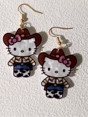 Hello Kitty Pink Bow Cowboy Dangle Earrings